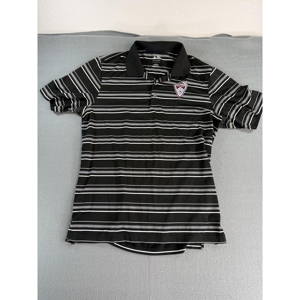 Colorado Rapids Shirt Mens Large Black MLS Soccer Adidas Golf Polo Striped